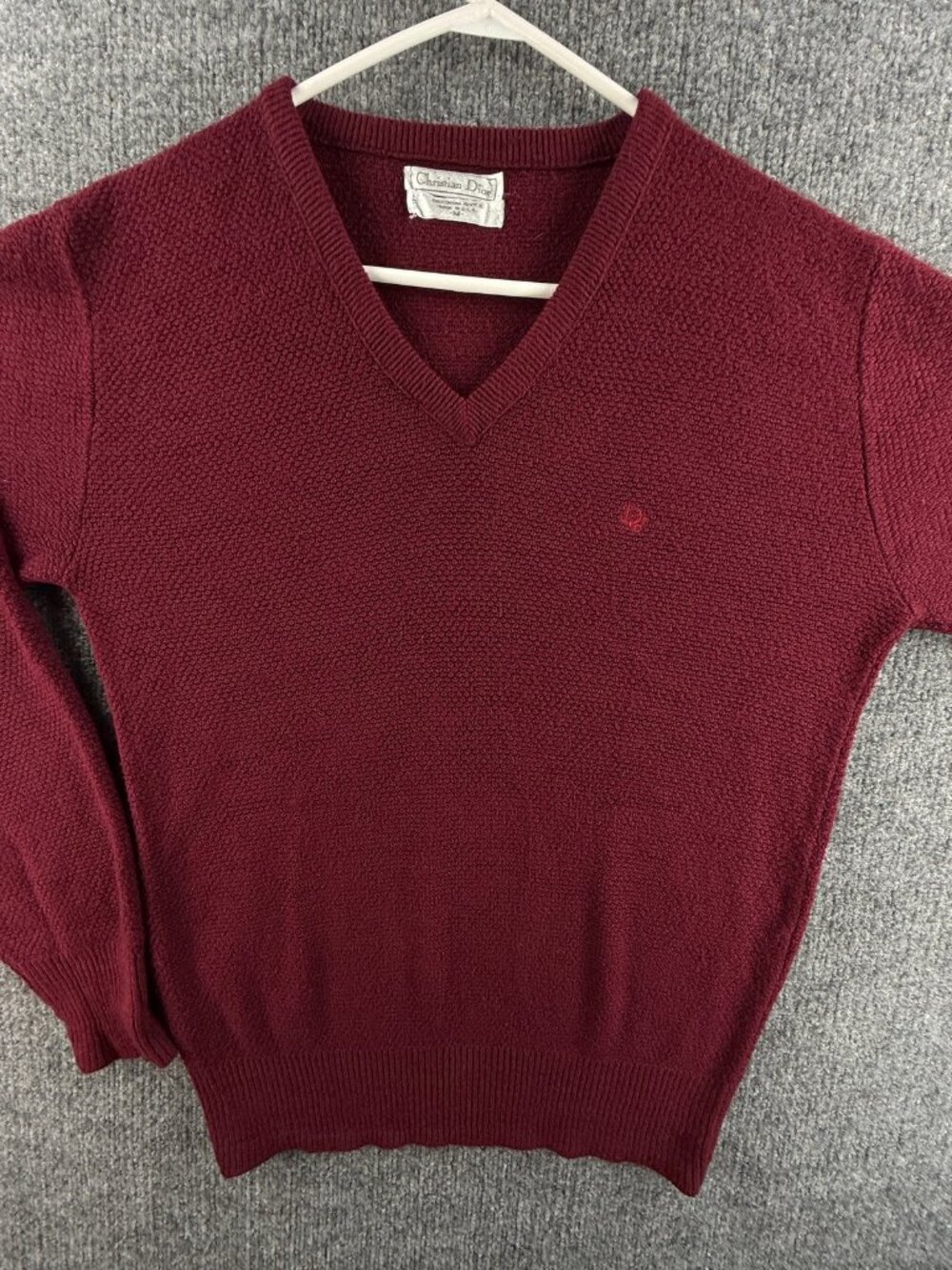 VTG Christian Dior Sweater Logo Acrylic USA Mens Red Soft V-Neck Medium Pullover